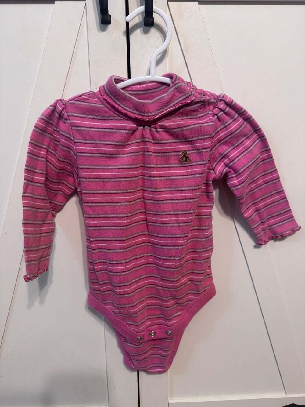 Vintage Baby Gap 3-6M Pink Striped Brannan Bear Turtleneck Bodysuit Y2K